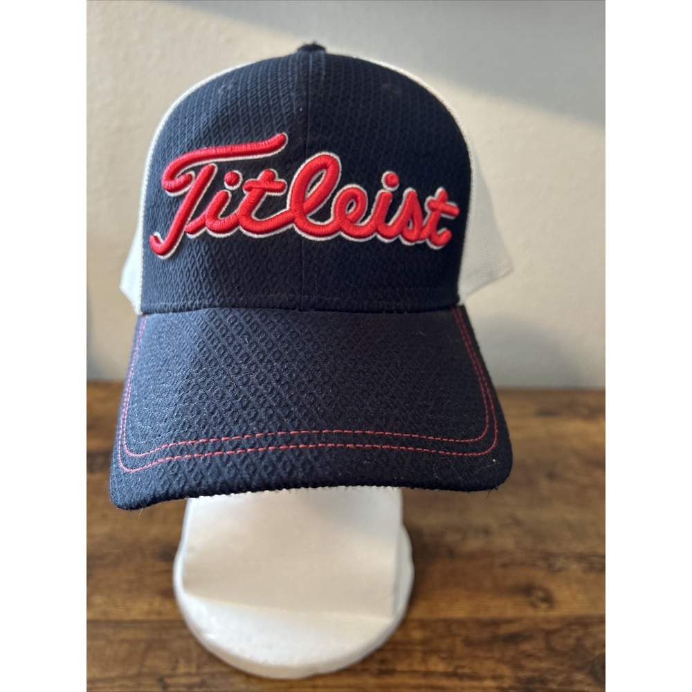 Titleist Golf Hat Size M/L Black Red Embroidery Front & Back Mesh